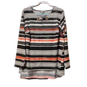 Red black and white striped Blouse by Valerie Stevens size 3X.